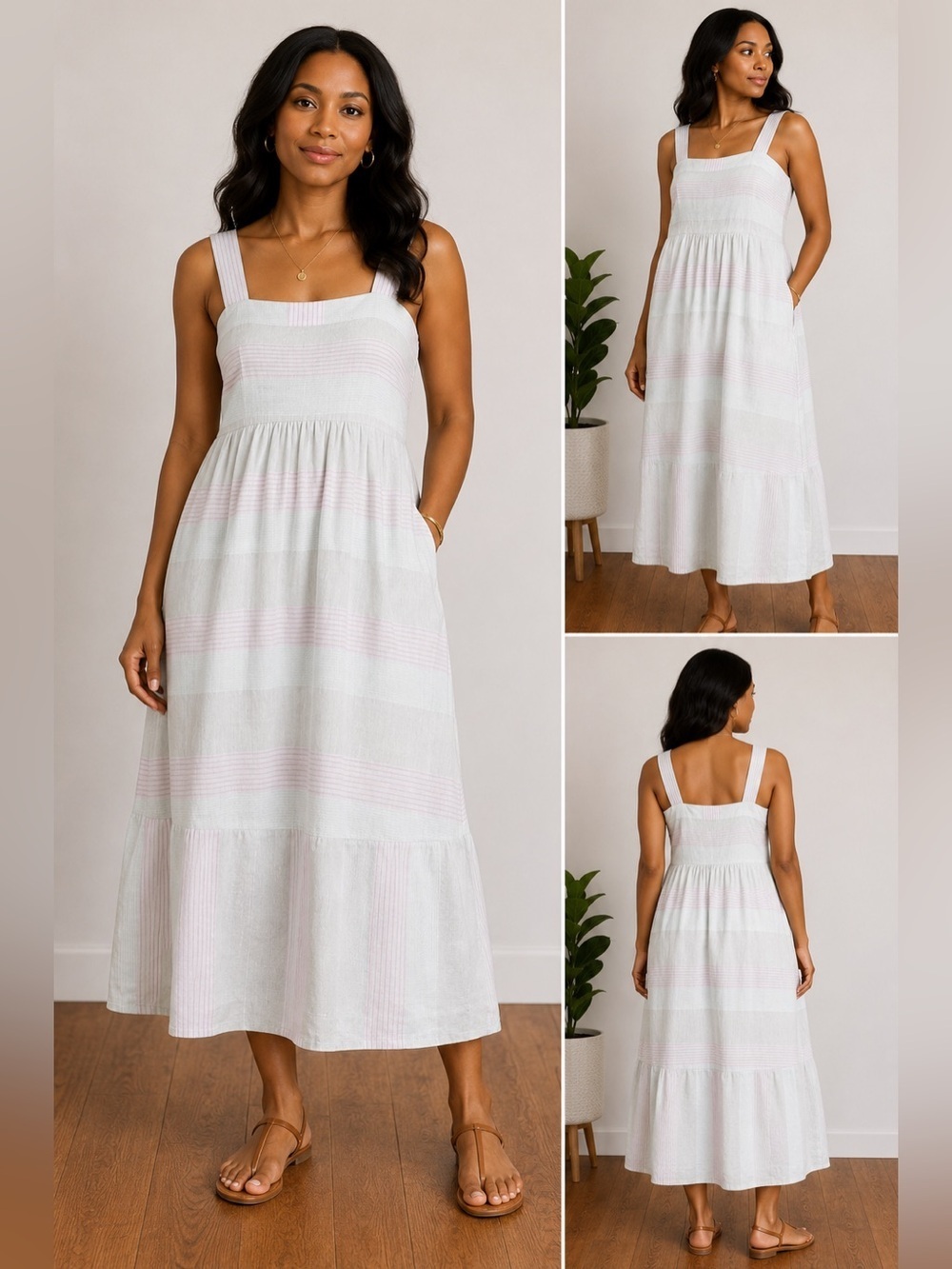 Patagonia Striped Midi Dress Hemp Lyocell Strappy Summer Minimalist M
